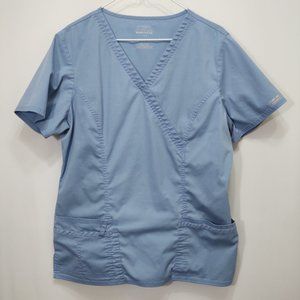 3/$30 Cherokee Workwear Blue Mock Wrap Scrub Top L